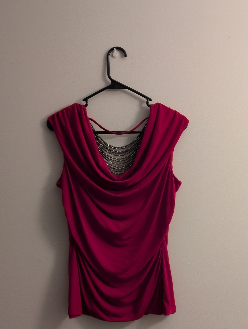 Iz Byer Red Cowl Back Dress Top with Chain Detail